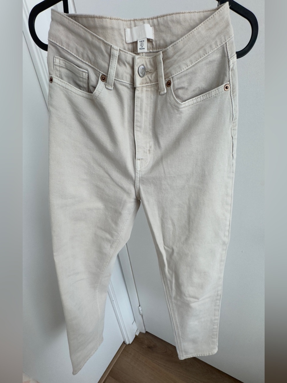 H&M Women’s Slim Straight Jeans in Light Beige